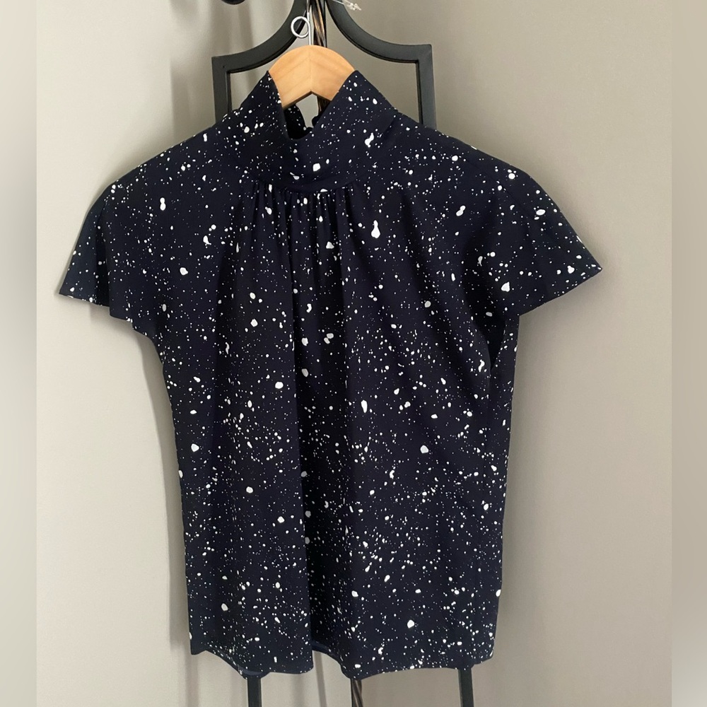 Women’s Navy Short-Sleeve Splatter Print Blouse